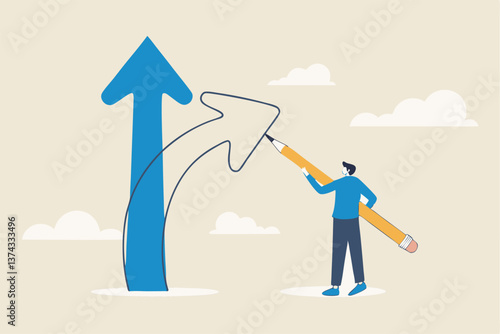 Change direction or career path for best opportunity, turn or transform to different direction, choice or alternative way to progress concept, businessman draw new arrow metaphor of change direction.