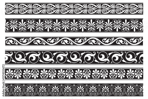 Set of decorative floral seamless ornamental border - Vector modular