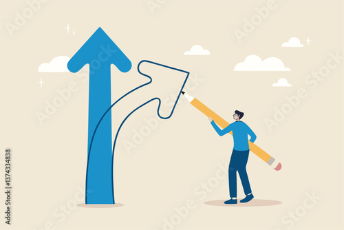 Change direction or career path for best opportunity, turn or transform to different direction, choice or alternative way to progress concept, businessman draw new arrow metaphor of change direction.