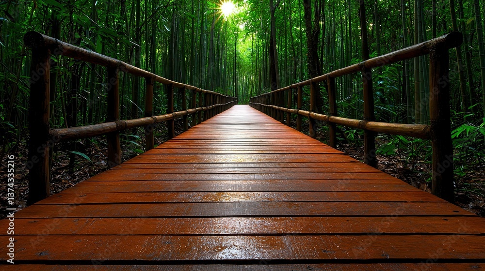 Obraz premium Serene Bamboo Forest Path: A Tranquil Journey Through Nature's Embrace