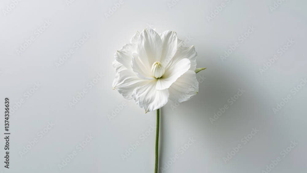 Obraz premium A single large white flower with buds and a long green stem