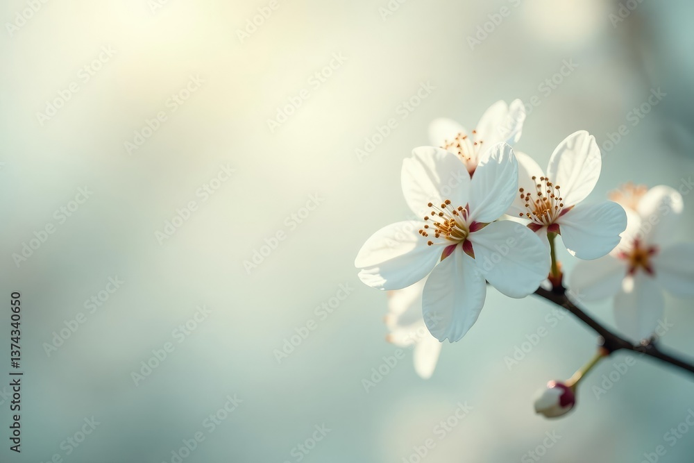 Obraz premium Delicate white blossoms against pure white, soft light , natural, light