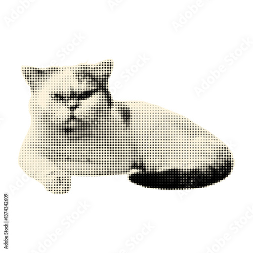 Cat halftone art collage cut out sticker.Modern retro grunge vector illustration.