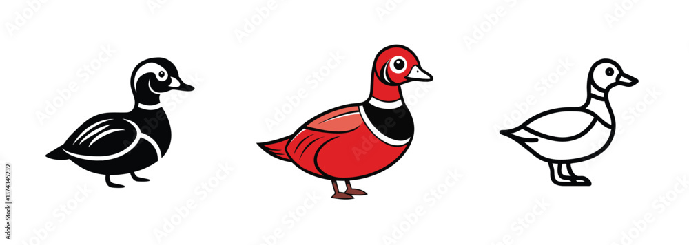 Obraz premium Duck Illustrations Black, Red, and Outline Designs