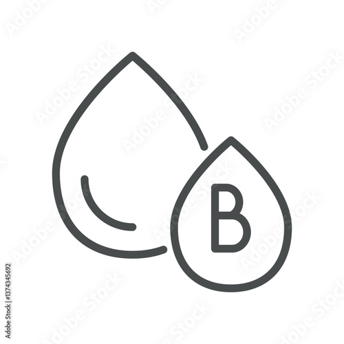 Blood Type B Icon. Thin Line Illustration of Blood Drops Indicating B Group for Transfusion, Typing, and Medical Analysis. Suitable for Healthcare and Laboratory Applications
