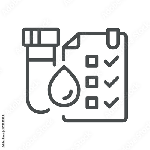 Blood Tests Checklist Icon. Simple Line Illustration of Blood Sample and Medical Checklist, Indicating Laboratory Analysis and Test Verification. Ideal for Healthcare
