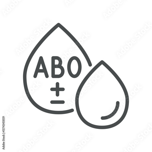 Blood Type Icon. Thin Line Illustration of Blood Drops Indicating ABO Group and Rh Factor for Transfusion and Typing. Ideal for Medical and Laboratory Use
