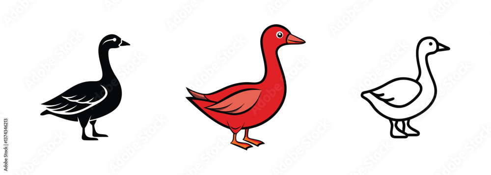 Obraz premium Goose Illustrations Black, Red, White, Bird, Poultry, Farm, Animal, Design, Graphic, Vector