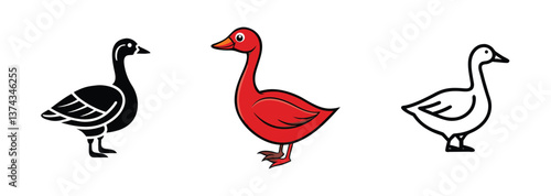 Goose Illustrations Black, Red, White, Farm Animal Designs