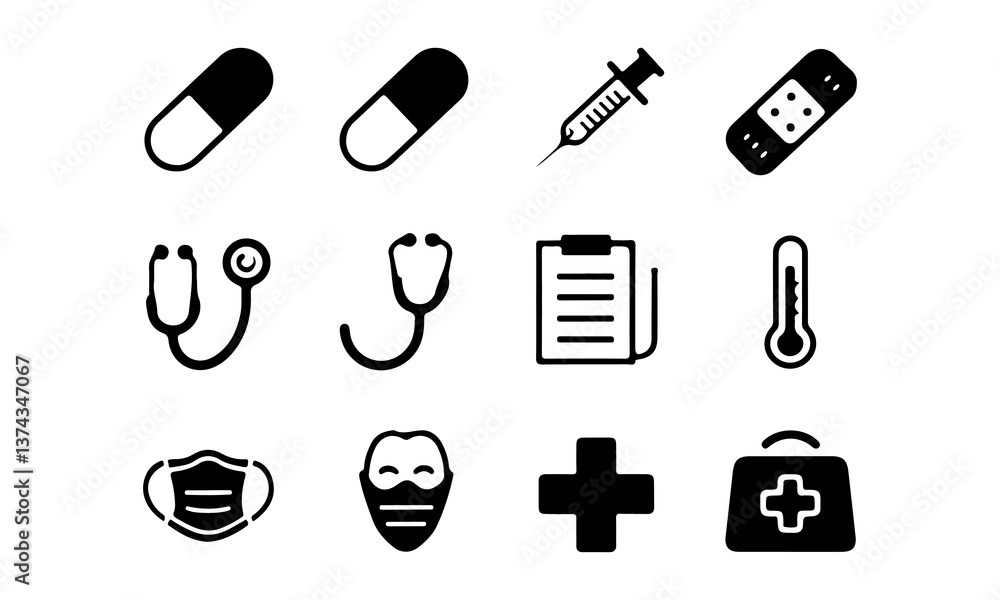 A black medical icons set collection A black medical icons set collection