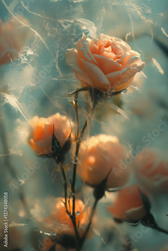 Obraz na płótnie Delicate pink roses surrounded by soft, ethereal lighting in a tranquil setting w salonie