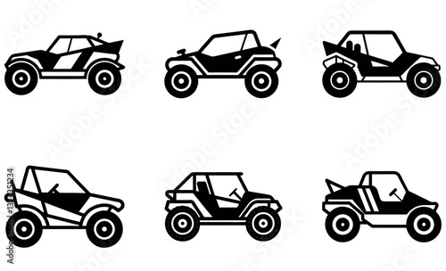 black and white icons of various off-road vehicles