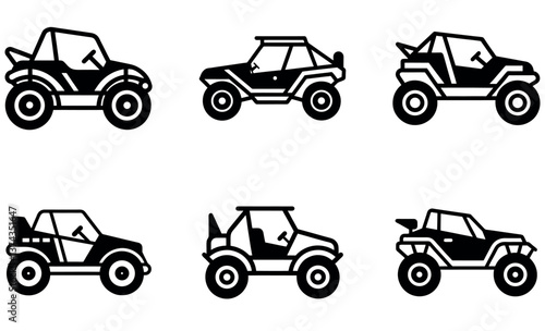 black and white icons of various off-road vehicles
