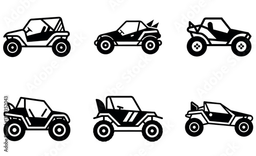 black and white icons of various off-road vehicles
