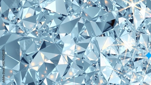 Quadro su tela A dazzling crystalline landscape, a breathtaking spectacle of icy blue facets reflecting light in a mesmerizing geometric pattern