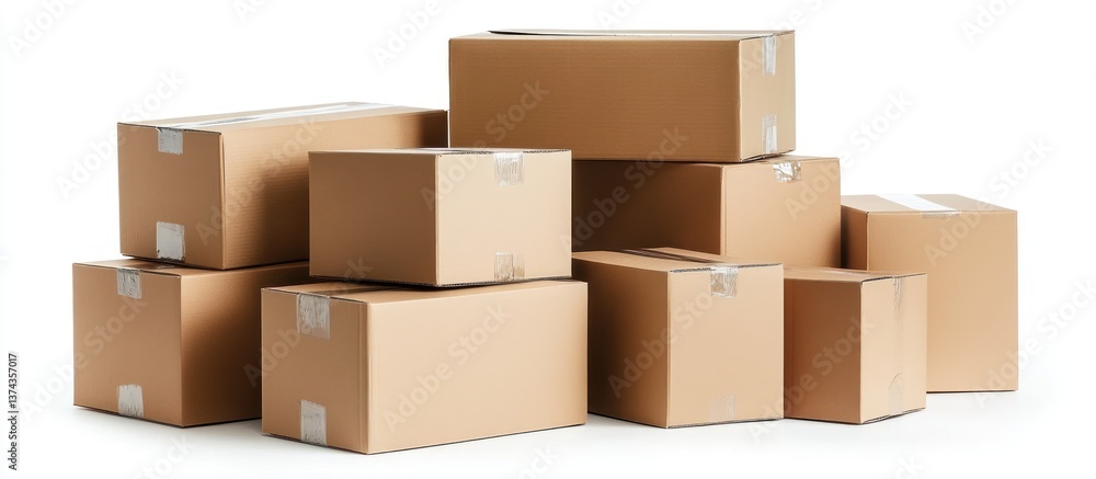 Stacked Cardboard Boxes Against White Background Stacked Cardboard Boxes Against White Background