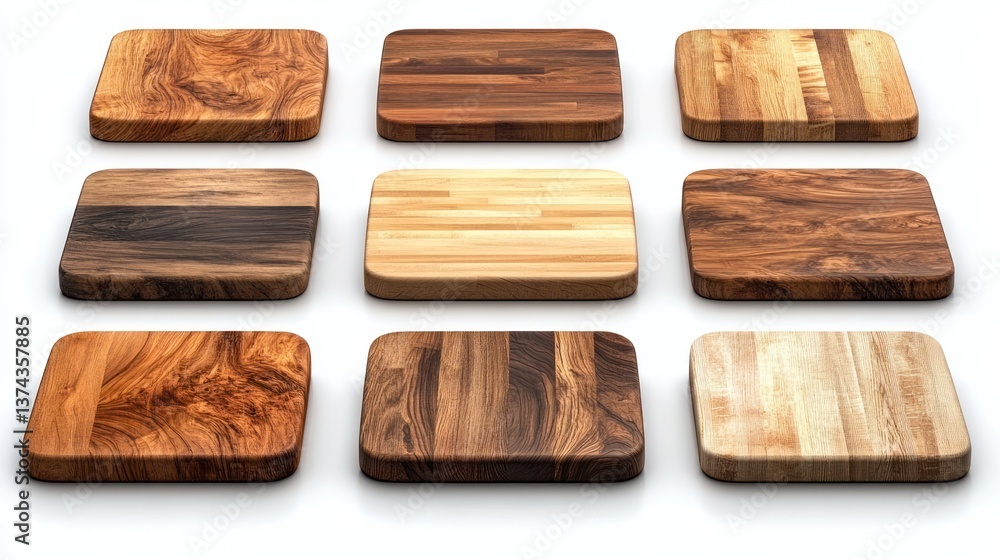 Square wooden cutting boards, various woods, isolated on white Square wooden cutting boards, various woods, isolated on white