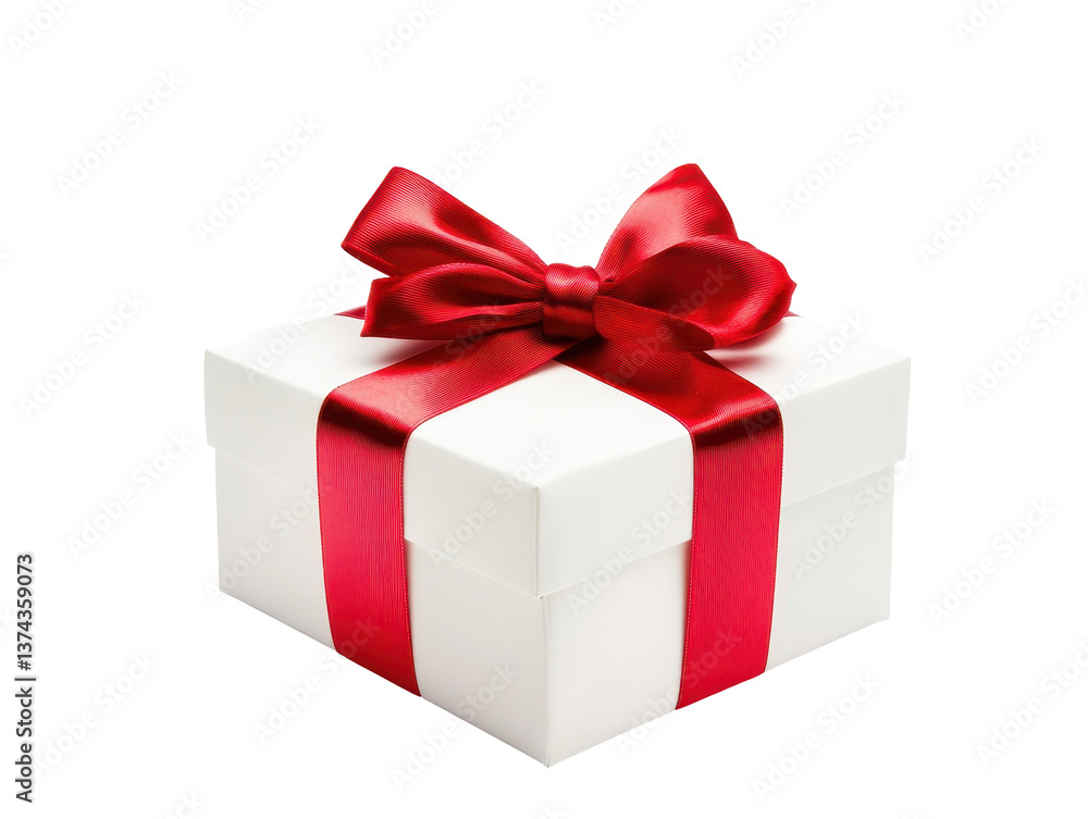 Isolated White Gift Box with Tied Red Ribbon Isolated White Gift Box with Tied Red Ribbon