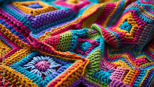 Knitted Rainbow Pattern with Entrelac Technique and Vibrants Gradient