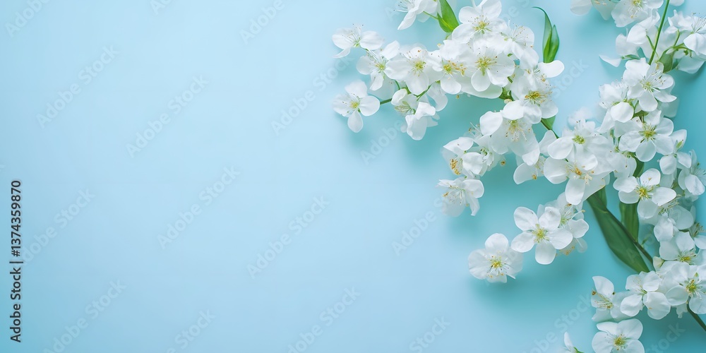 Fresh White Blossoms on Soft Blue Background for Serene Aesthetic Fresh White Blossoms on Soft Blue Background for Serene Aesthetic
