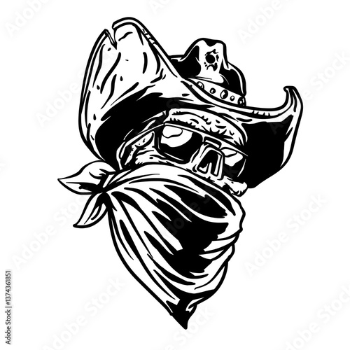 Bandit Cowboy Skeleton Vector Illustration