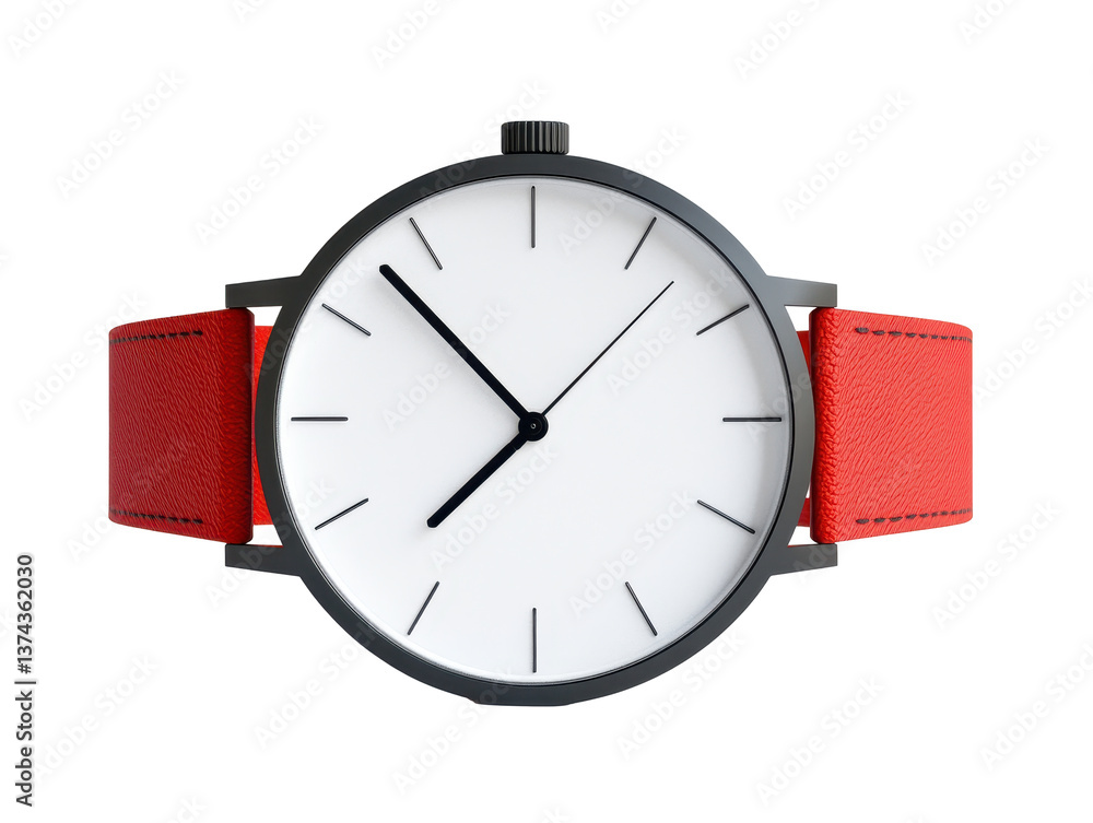 Isolated Clock on Red Leather Strap Isolated Clock on Red Leather Strap