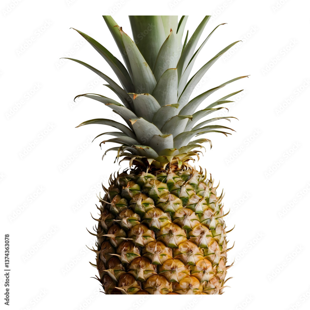 Whole Pineapple with Crown on White Background Whole Pineapple with Crown on White Background