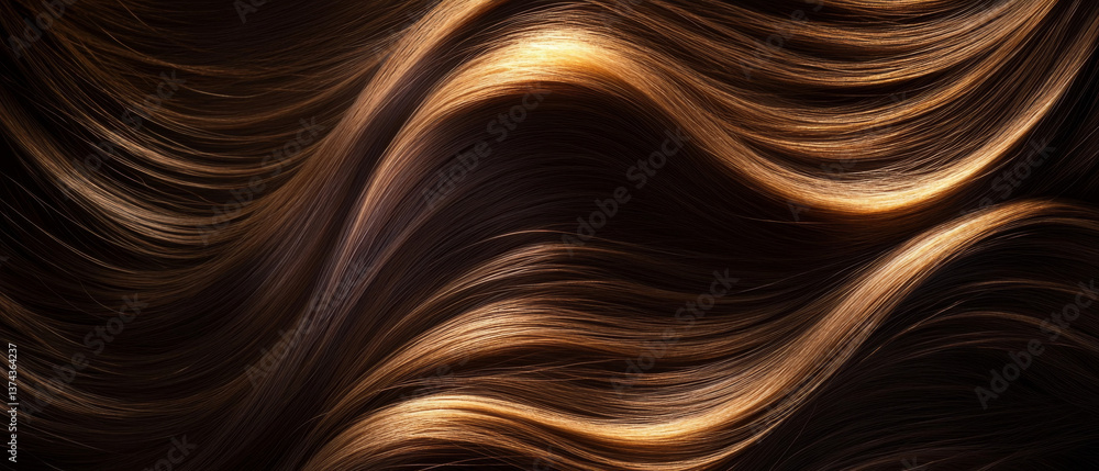Luxurious strands of flowing hair create mesmerizing pattern, showcasing rich tones and smooth textures that evoke sense of elegance and beauty