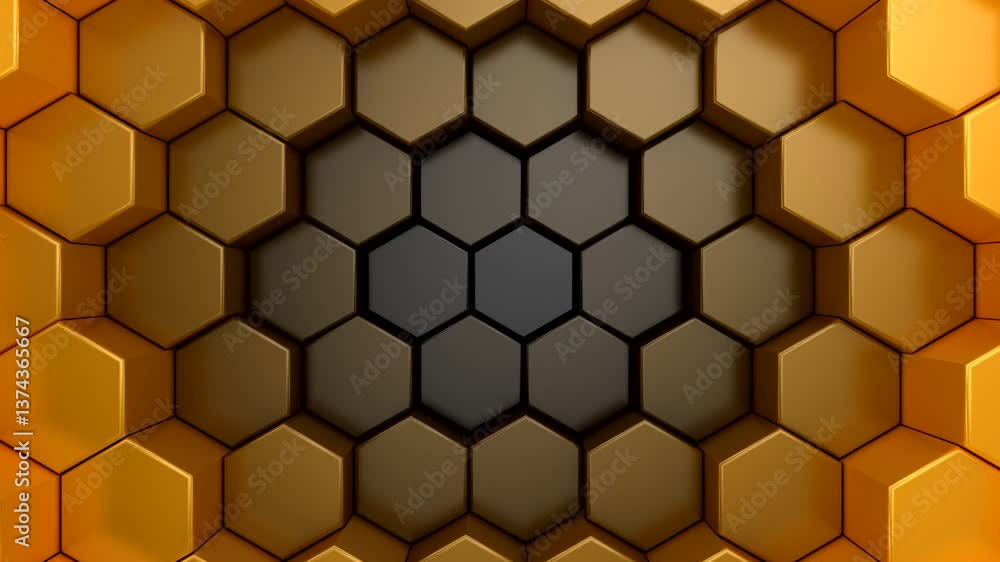 Hexagons Form A Wave. Abstract motion, loop, 5 in 1, 3d rendering, 4k resolution
Hexagons Form A Wave. Abstract motion, loop, 5 in 1, 3d rendering, 4k resolution