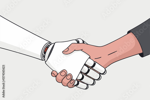 Robot and man handshaking