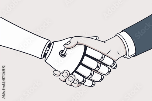 Robot and man handshaking
