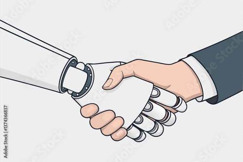 Robot and man handshaking