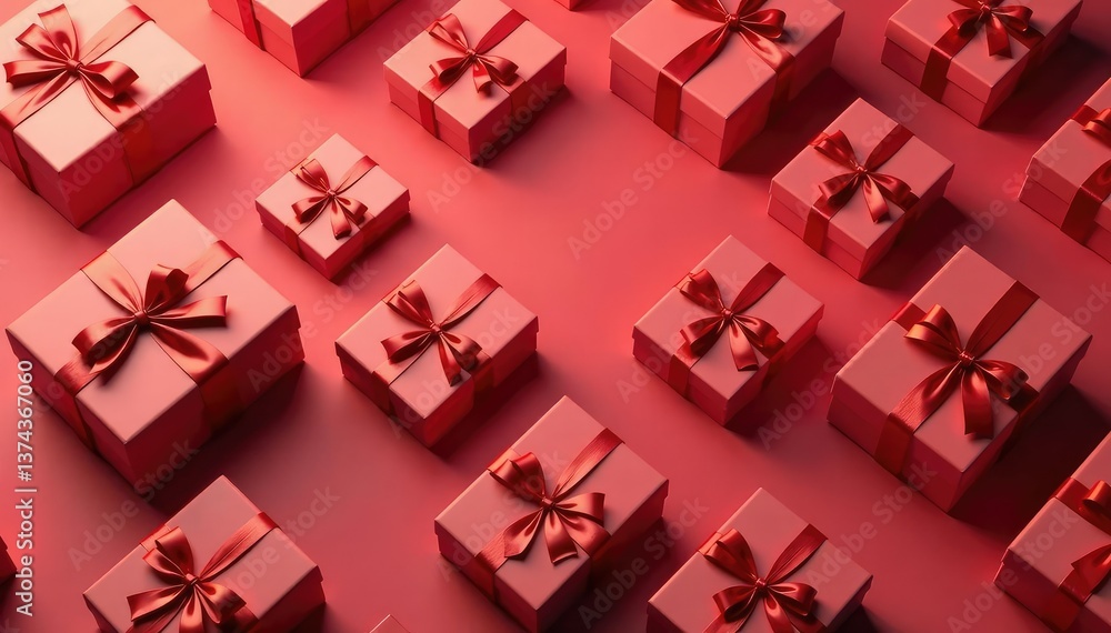 Elegant red ribbon tied gift boxes, repeating pattern, background, classic, wrapping Elegant red ribbon tied gift boxes, repeating pattern, background, classic, wrapping