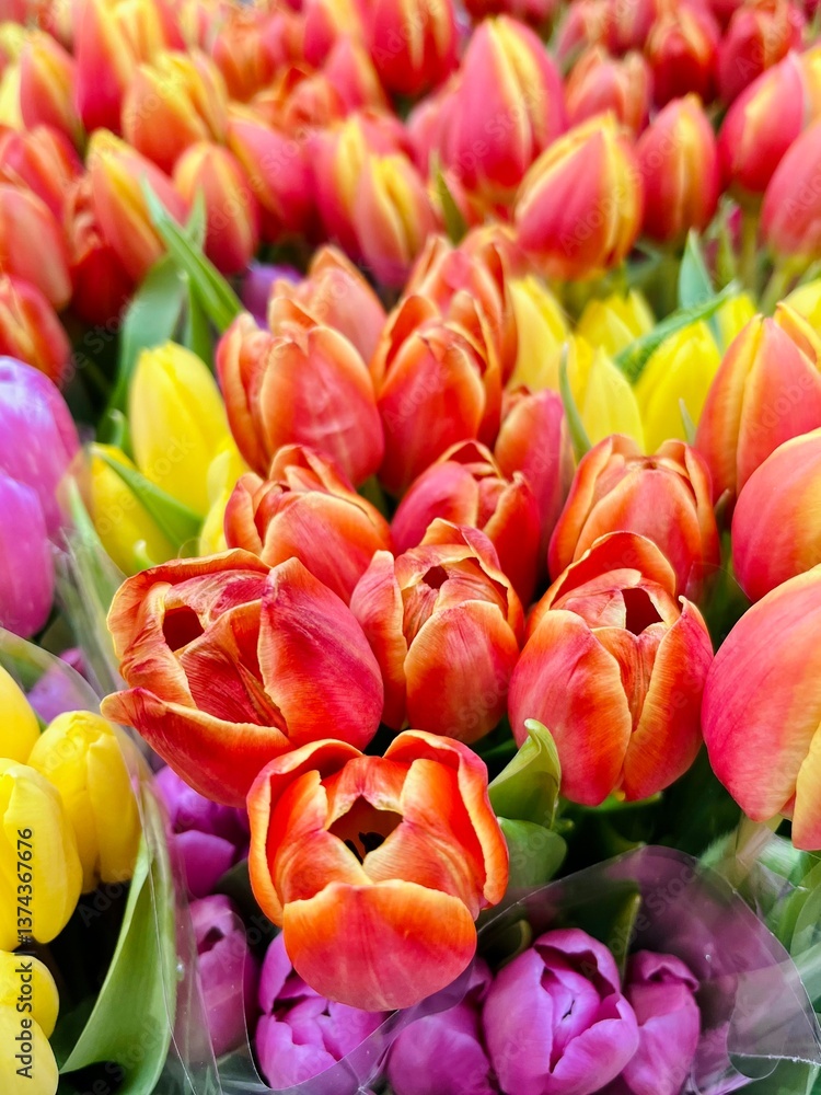 Spring tulips in full bloom – A mesmerizing close-up of multi-colored tulips, symbolizing the beauty of springtime and renewal Spring tulips in full bloom – A mesmerizing close-up of multi-colored tulips, symbolizing the beauty of springtime and renewal