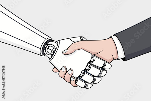 Robot and man handshaking