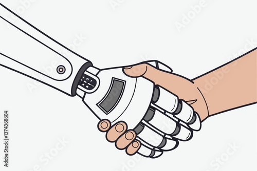 Robot and man handshaking