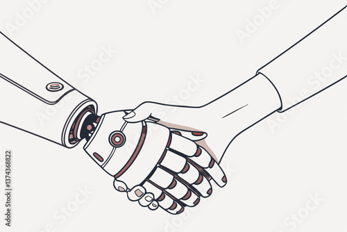 Robot and man handshaking