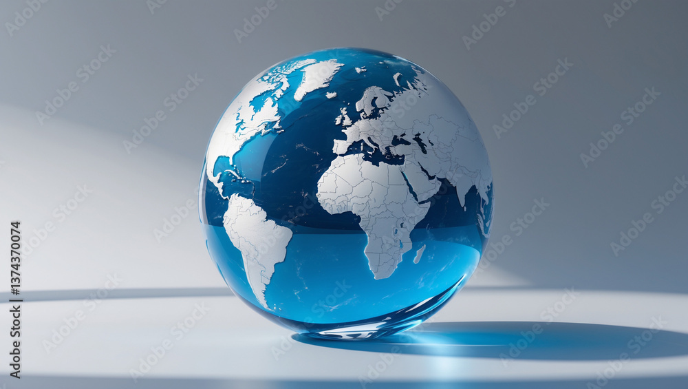 Fototapeta premium 3D Rendered Blue Globe with Worlds Map Shiny Surface