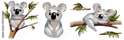 Photography Watercolor koalas in nature, creating a seamless pattern design for textiles and