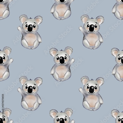 Photography Charming koala watercolor pattern for textile and wrapping paper designs
