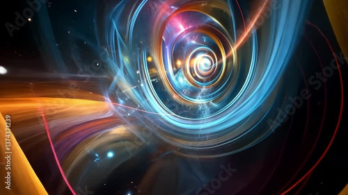 Cosmic Spiral with Colorful Light Effects and Starry Background