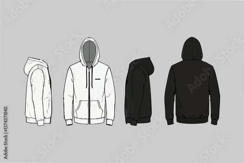 Hoodie Mockup: Front, Back, and Side Views for Apparel Design Template 
