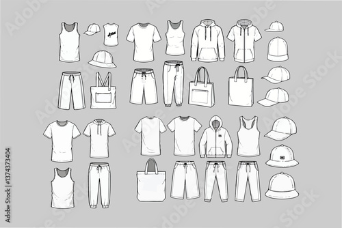 Apparel Set Mockups: Shirts, Hoodies, Pants for Fashion Design Templates