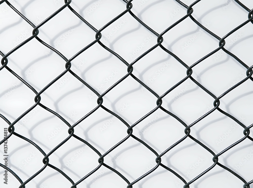 Sturdy chain link fence with interwoven metal wires, isolated on a clean white background, emphasizing its geometric pattern
Sturdy chain link fence with interwoven metal wires, isolated on a clean white background, emphasizing its geometric pattern