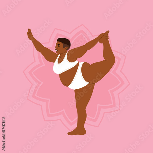 Plus size Girls Practice Yoga With Confidence And Strength, Embracing Body And Its Capabilities, Dispelling Stereotypes Of Physical Fitness And Beauty Standards. Cartoon People Vector Illustration