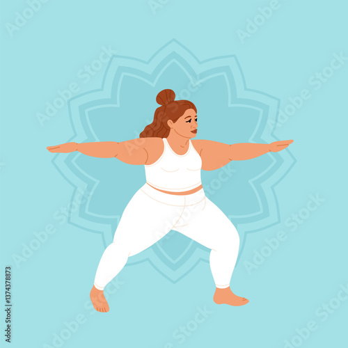Plus size Girls Practice Yoga With Confidence And Strength, Embracing Body And Its Capabilities, Dispelling Stereotypes Of Physical Fitness And Beauty Standards. Cartoon People Vector Illustration