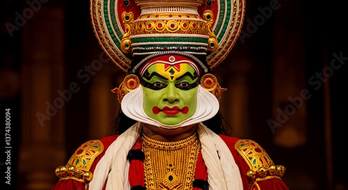 Kathakali dancer from south India, Traditional south Indian classical dance performer with costume and makeup