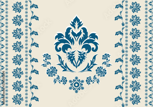 Luxury Floral  rug original Design Oreintal Flora Damasks embroidery,  style. art ornament print.Design for carpet, cover.wallpaper, wrapping, fabric, clothing, tribal vector texture.