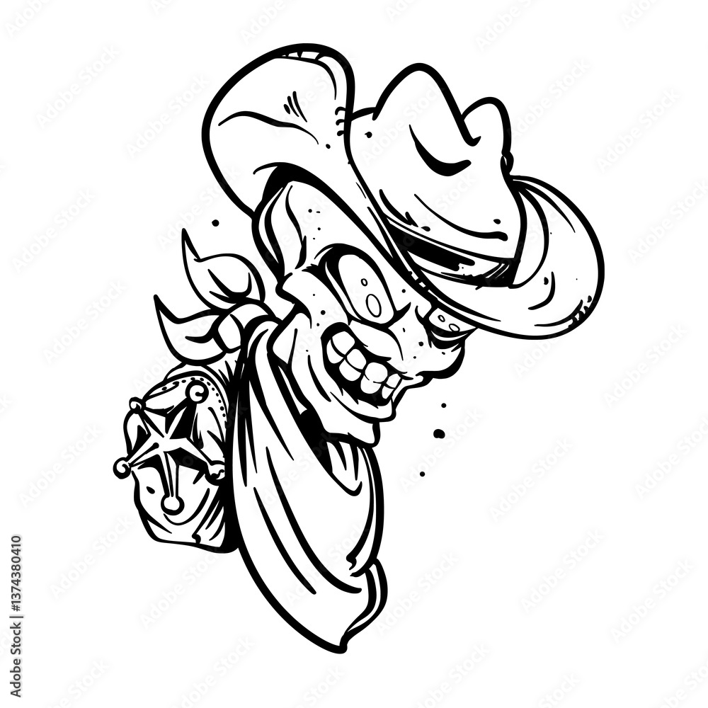 Obraz premium Cartoon vector illustration of an alien cowboy sheriff