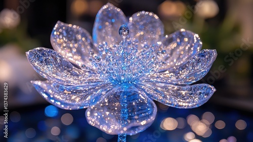 Luminous Lotus: A close-up shot of a sparkling, translucent lotus flower, illuminated with a soft, ethereal glow, capturing the delicate beauty and intricate detail of nature's design.